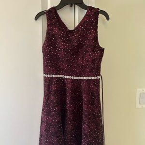 Kids Girls Red Burgundy Lace Sparkly Dress Size 14 Like New
